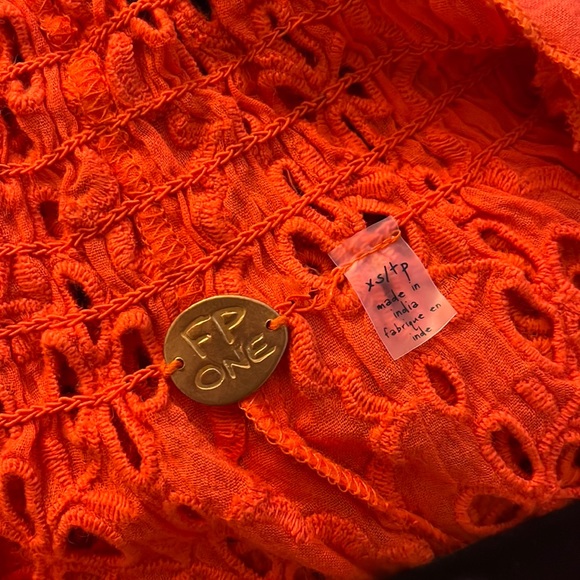 NWT Free people FP One Caraway Red Orange Eyelet Lace V neck Ruffle Midi Dress - Picture 2 of 5